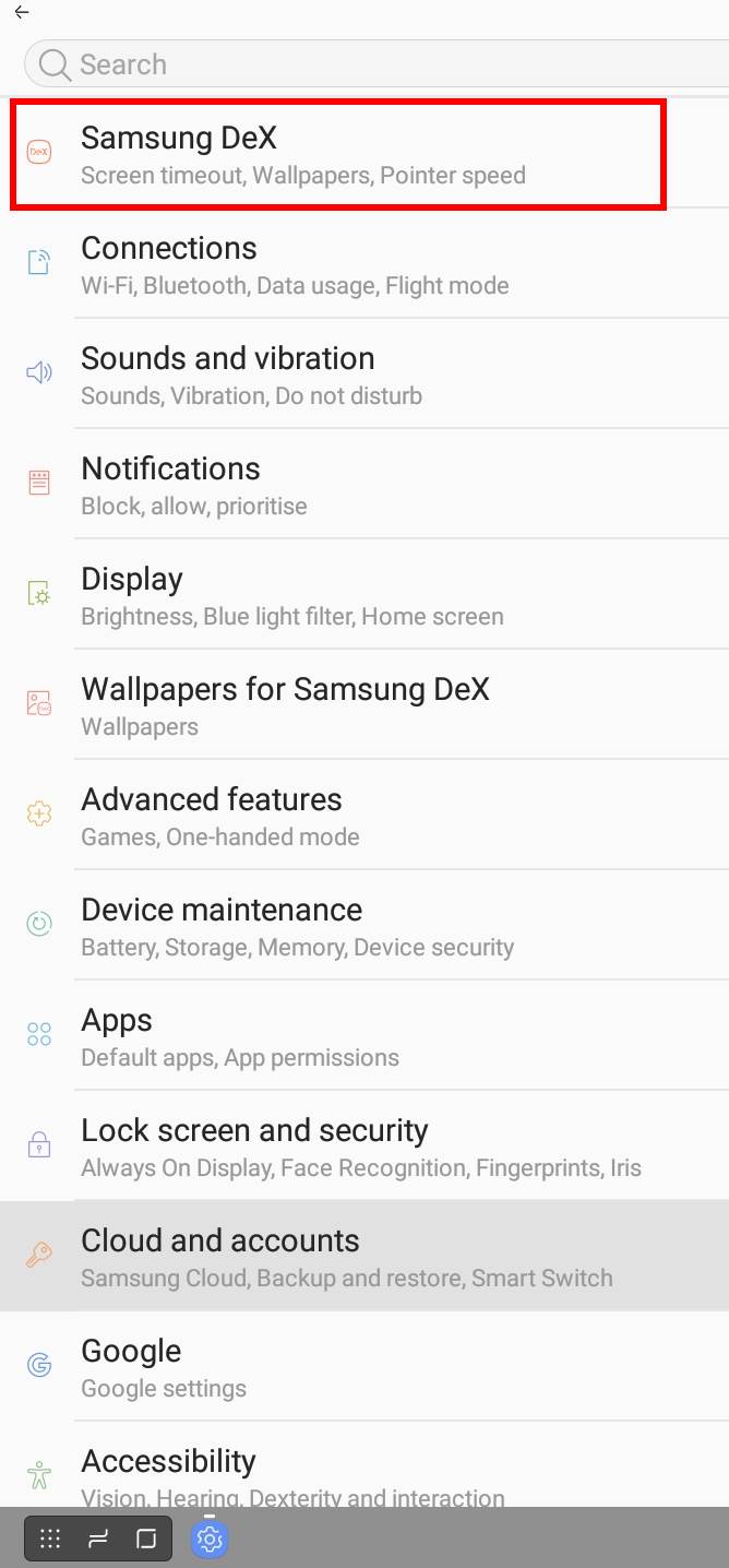 access Samsung DeX settings