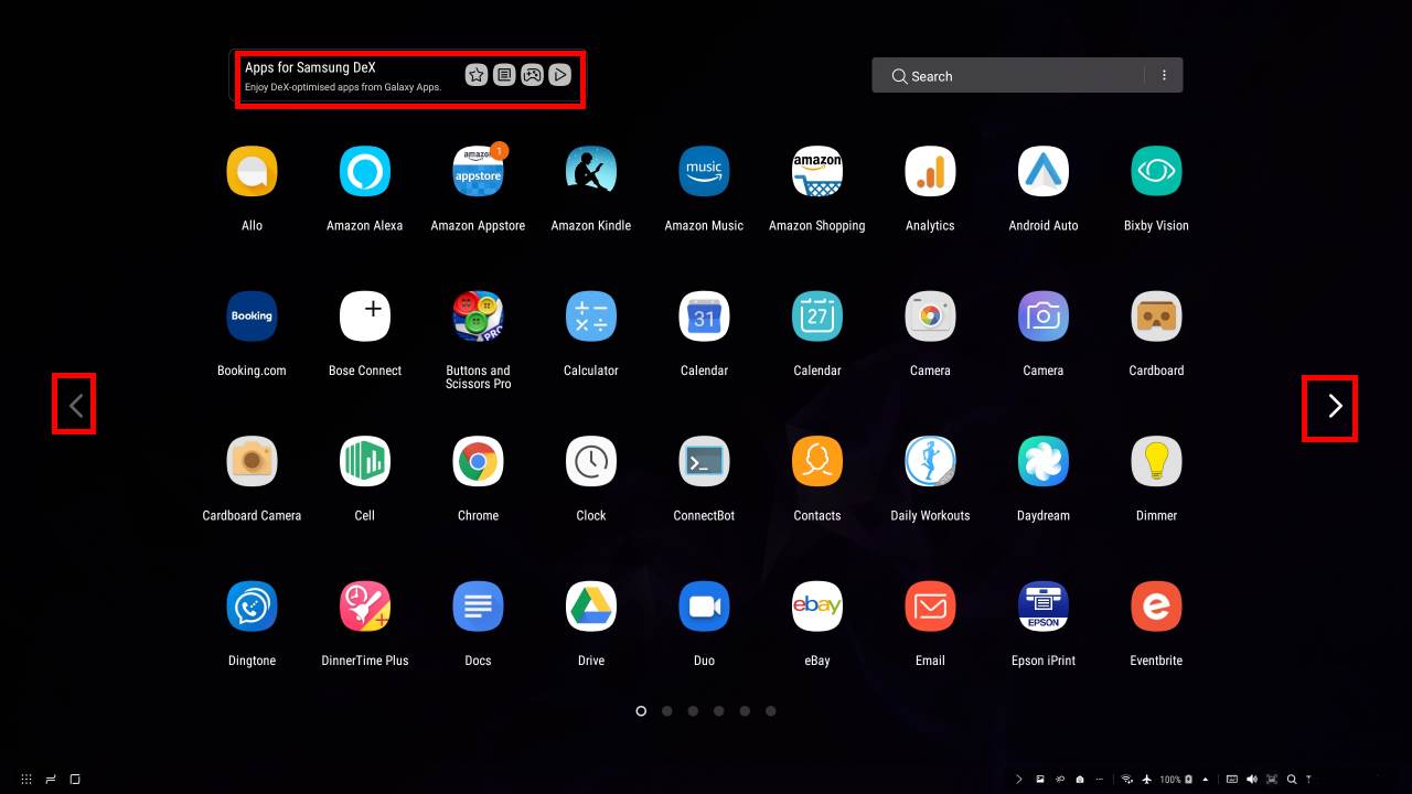 DeX apps screen