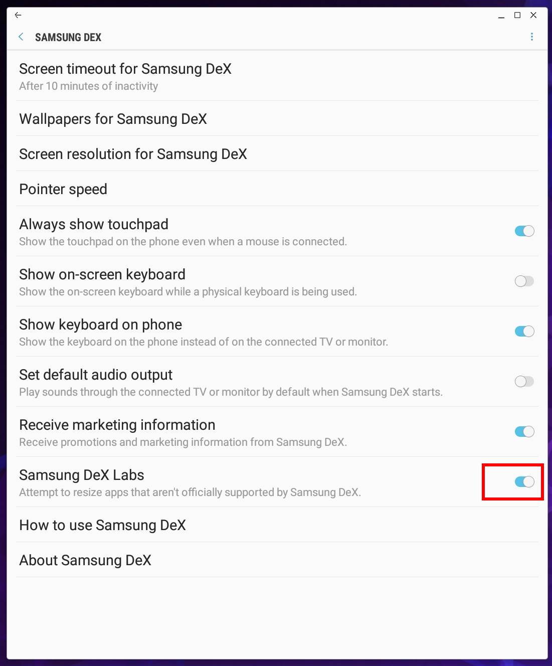 use Samsung Dex Settings
