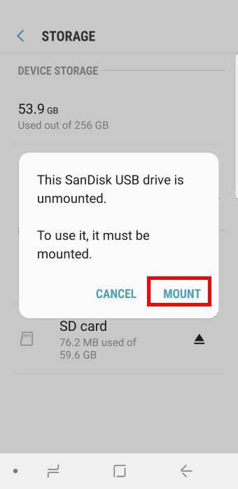 mount and unmount  a USB flash drive on Galaxy S9 and S9+