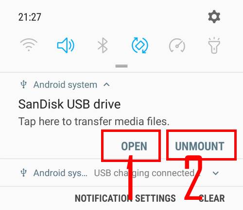 manage USB storage on notification panel