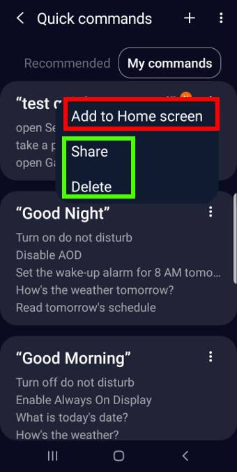 add Bixby quick commands to the Home screen