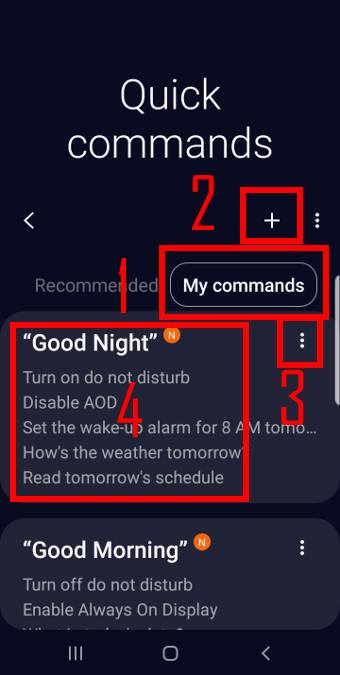 Create Bixby quick commands from the recommended quick commands